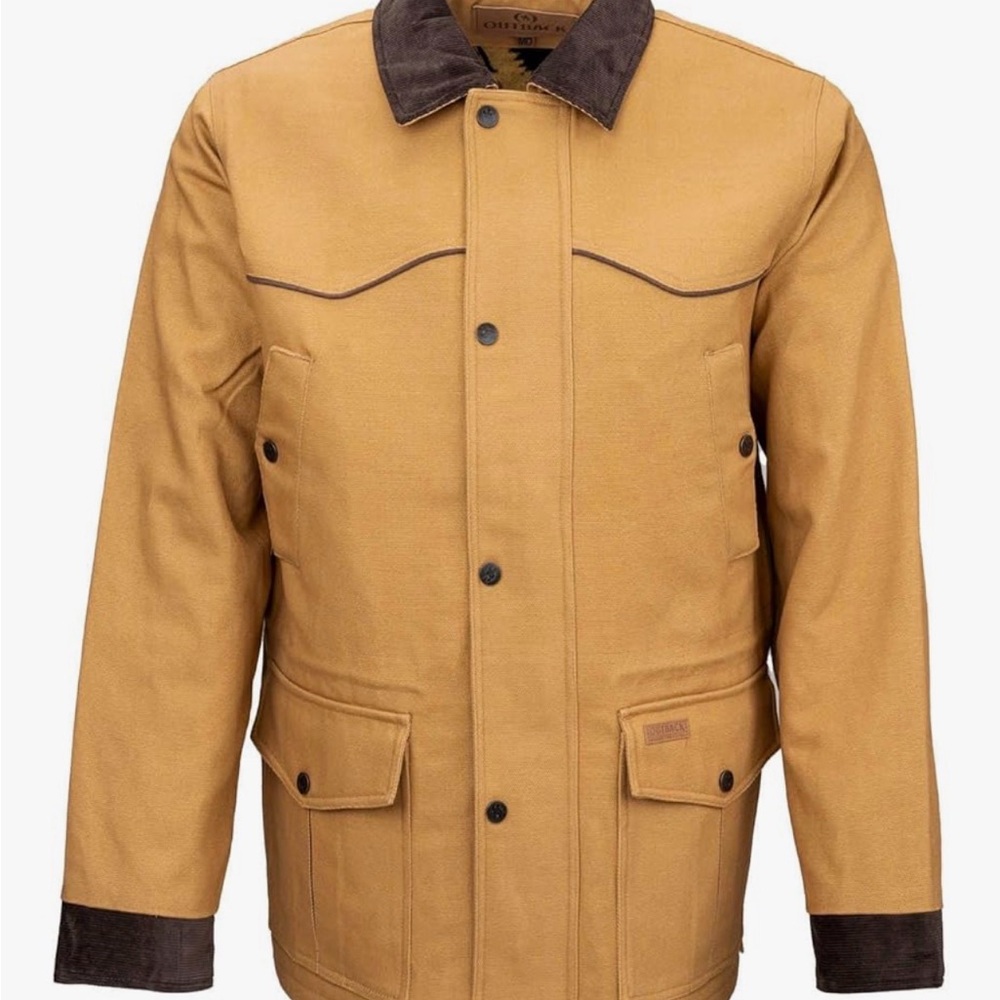 Outback Trading Company Men's Tan Field Canvas Jacket with Brown Accents Rtl 189